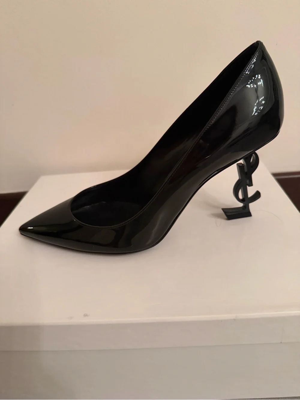 New YSL Saint Laurent Black Patent Logo-Heel Pointed Pumps heels shoes opium 37